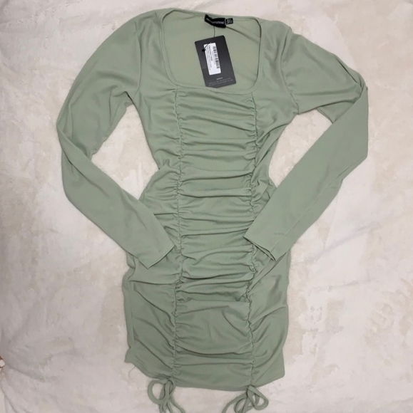 Pretty Little Thing Sage Green Ruched Bodycon Dress - Picture 3 of 3